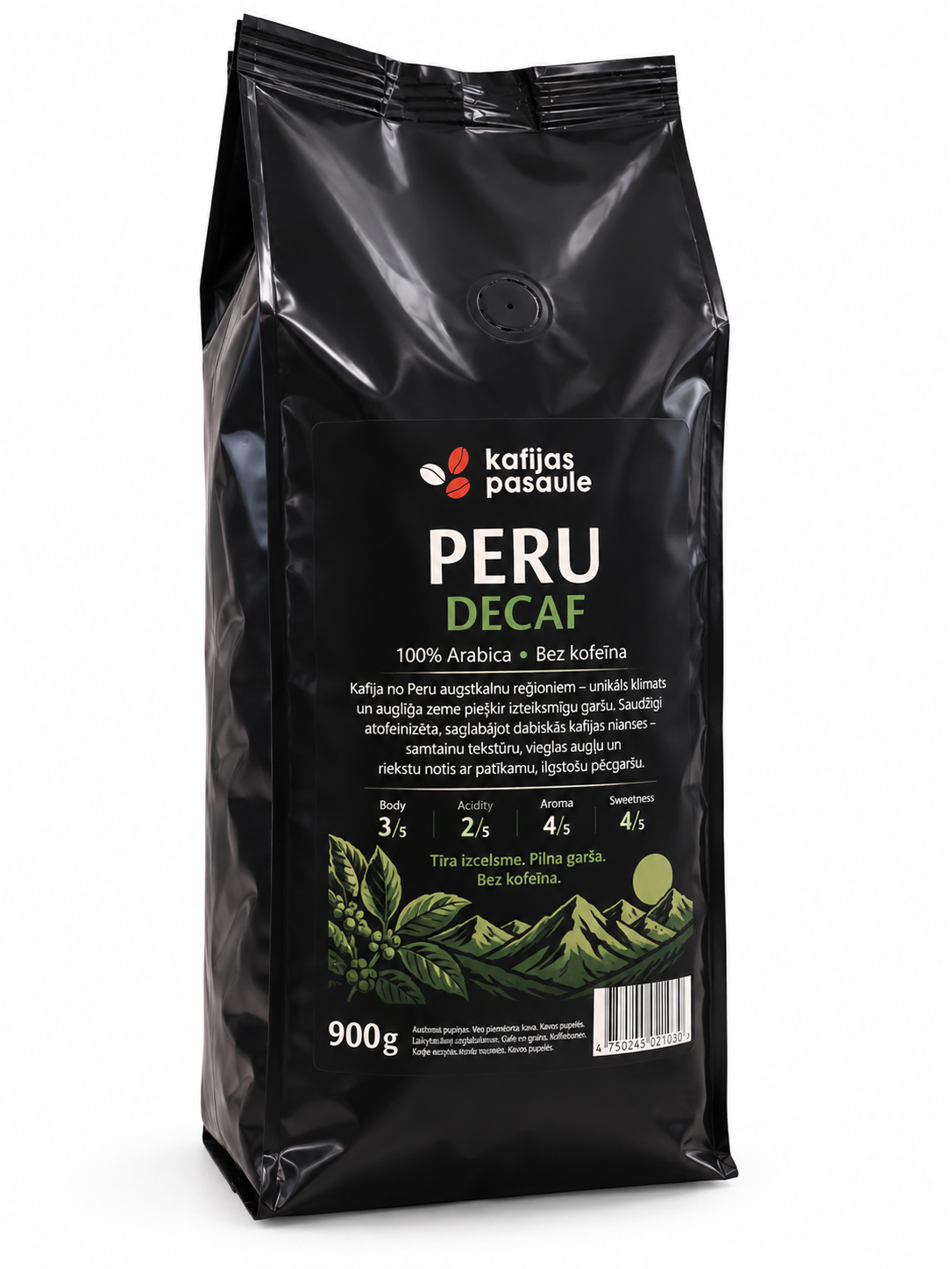 Bezkofeīna Kafijas pupiņas ''Peru Decaf'' 900g